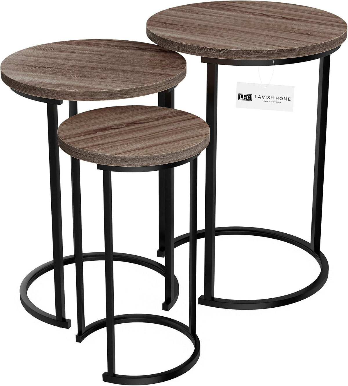 Round Nesting Tables, Set of 3, Gray-Brown
