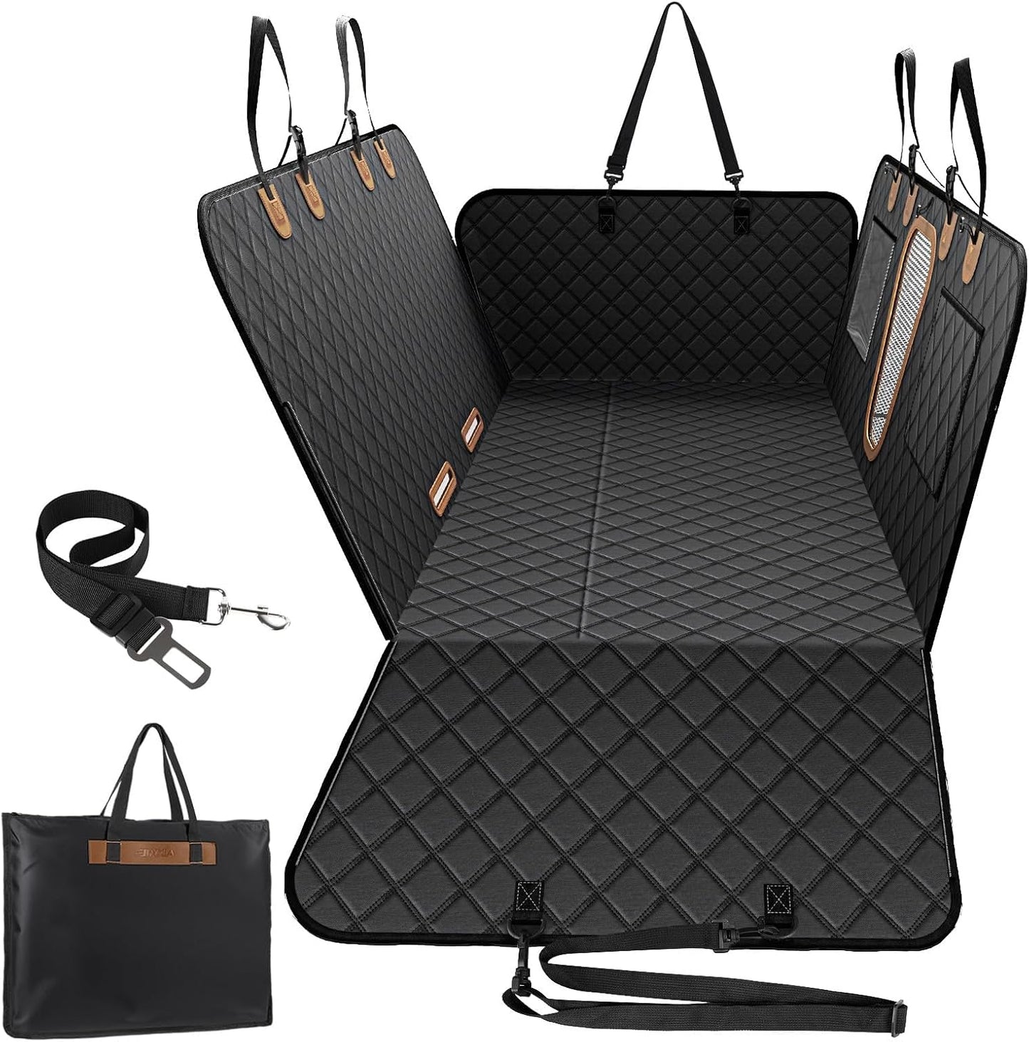 600D Heavy Duty Dog Car Seat Cover for Back Seat, 2026 Upgraded | Hard Bottom Back Seat Extender for Pets- Holds 600Lbs, Waterproof Scratch Proof Nonslip Dog Hammock for Cars Trucks and Suvs