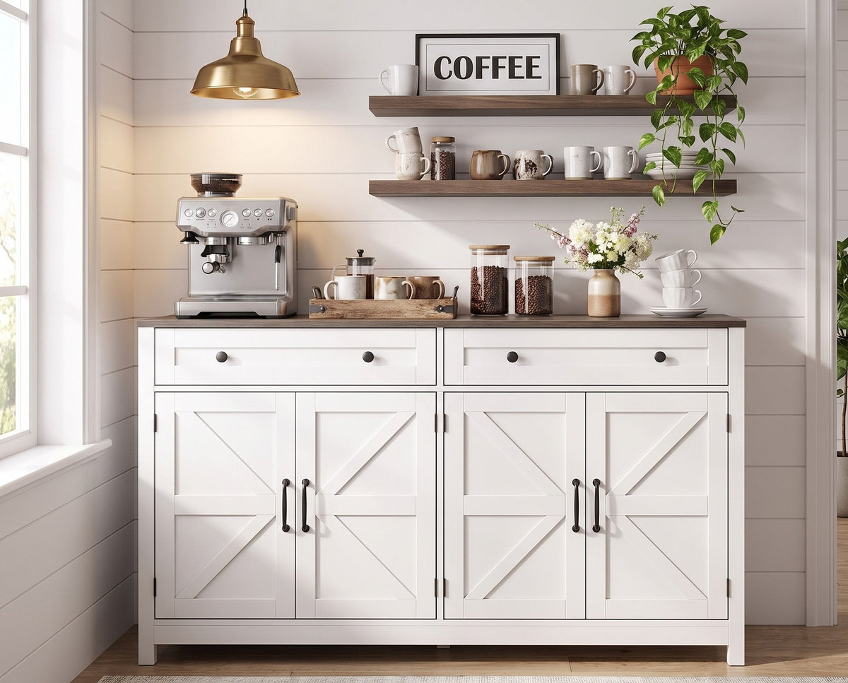 Large White Farmhouse Buffet Cabinet