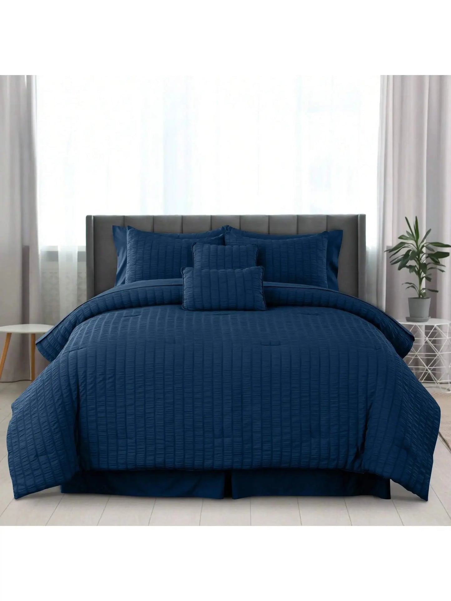 10-Piece Seersucker Comforter Set — All-Season Microfiber Bedding comfydesigners