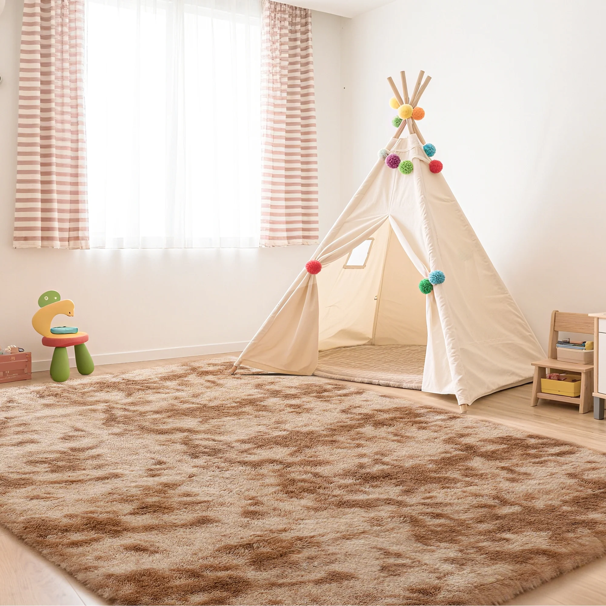 Plush Shag Area Rug, 9x12, Camel