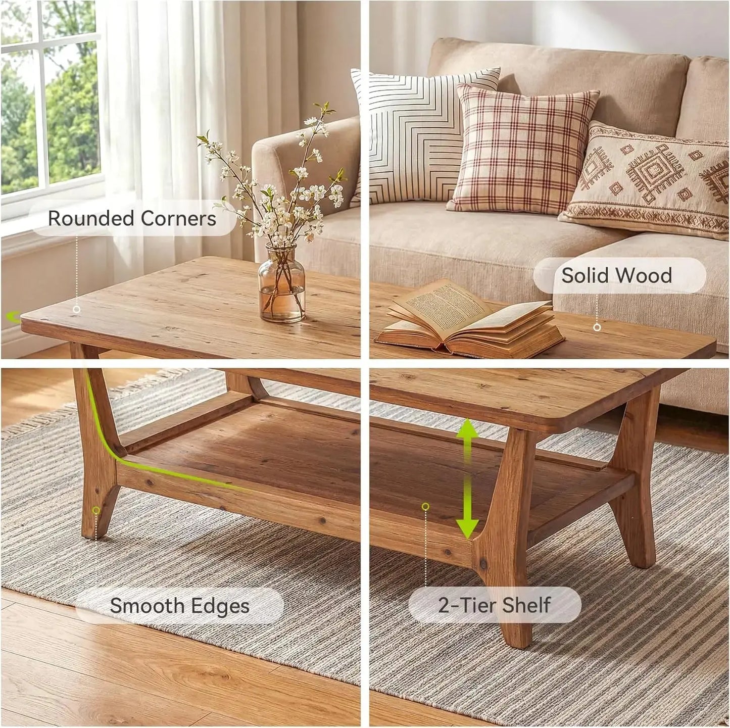 Solid Wood Coffee Table with Shelf comfydesigners