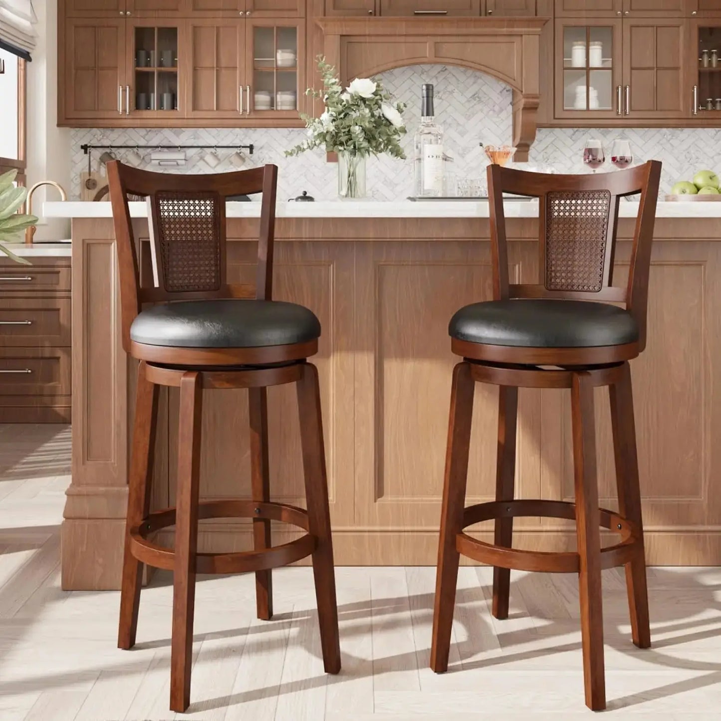 Swivel Wooden Bar Stools with Backs, Set of 2 comfydesigners