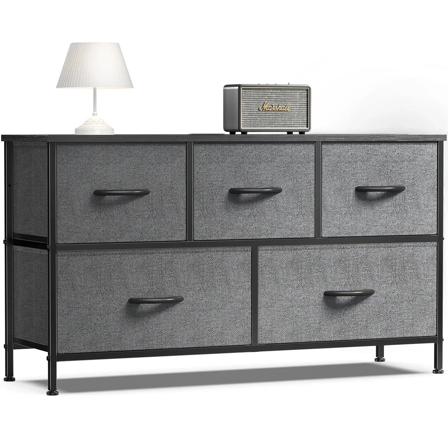 Refined Storage for the Modern Home — 5-Drawer Fabric Dresser with Steel Frame & Wooden Top comfydesigners