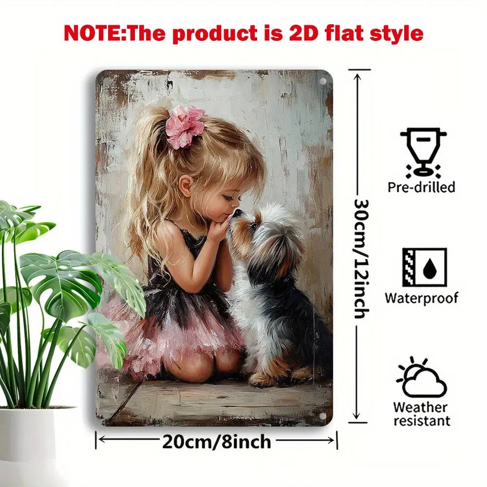 Girl & Dog Tinplate Wall Art comfydesigners
