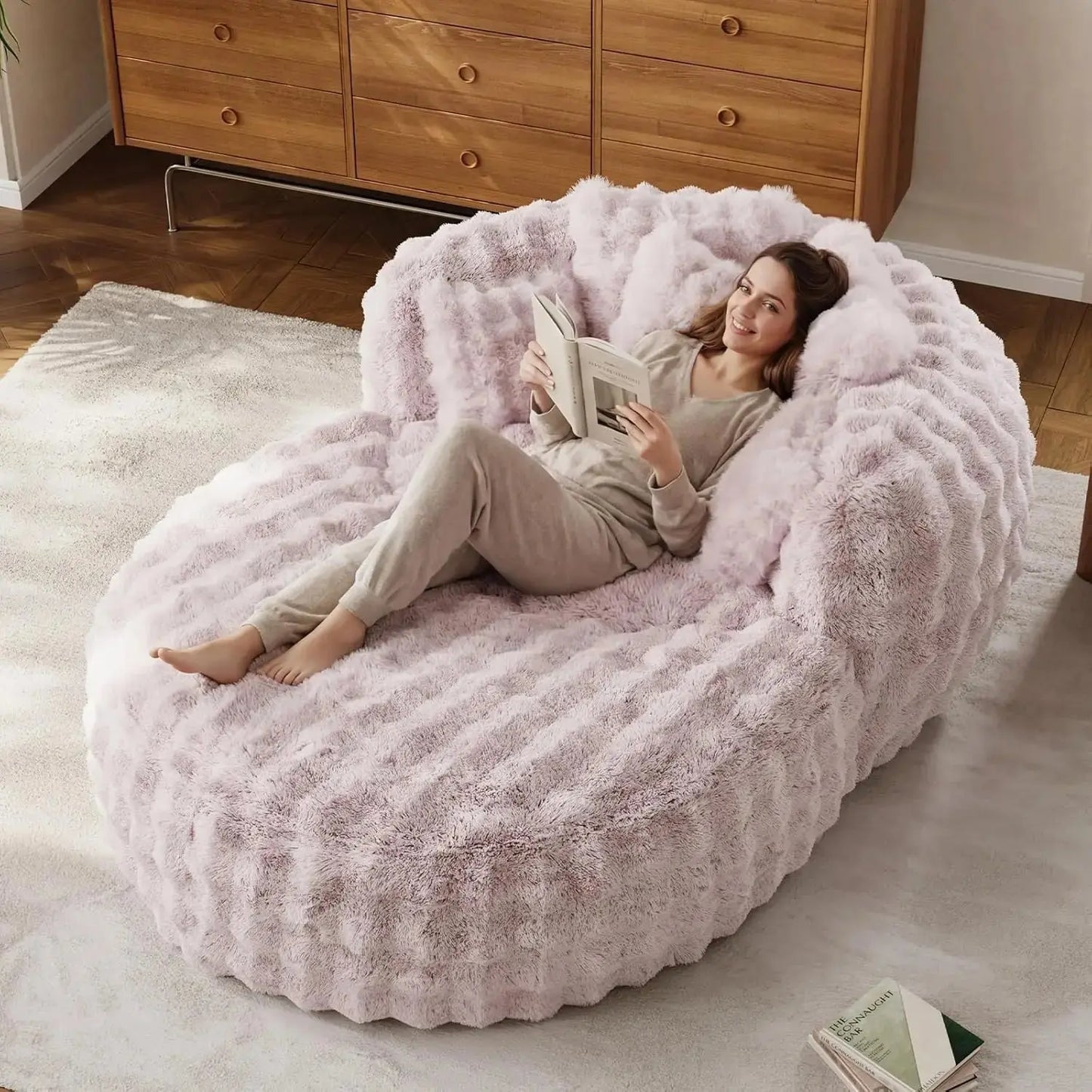 Faux Fur Oversized Chaise Lounge with Ottoman comfydesigners