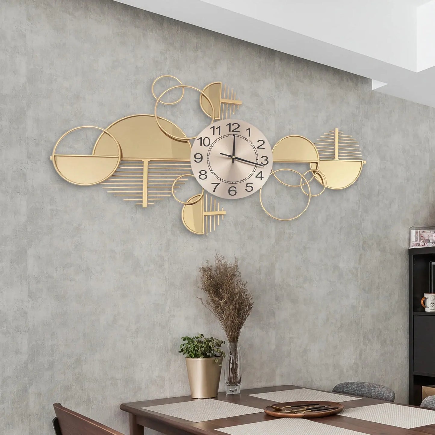 Gold Geometric Iron & Glass Wall Clock comfydesigners