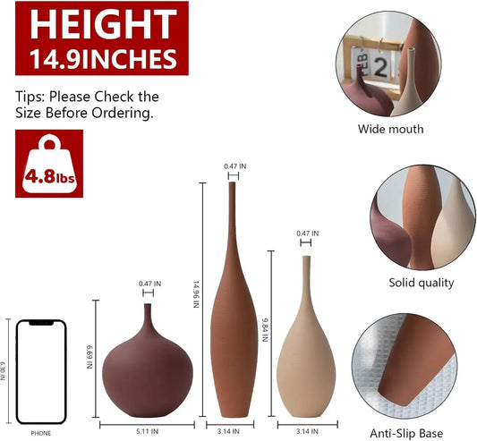 Trio of Earth-Tone Ribbed Ceramic Vases – Image 2 of 6 | Comfy Designers