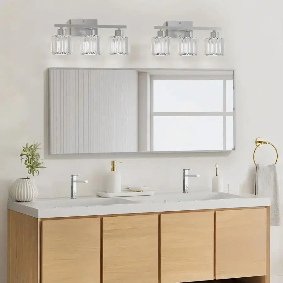 3Light Bathroom Light Fixtures Over Mirror, Brushed Nickel Crystal comfydesigners