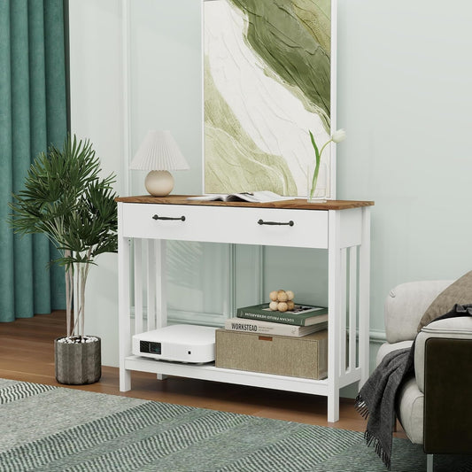 Farmhouse Entryway Console Table with Storage
