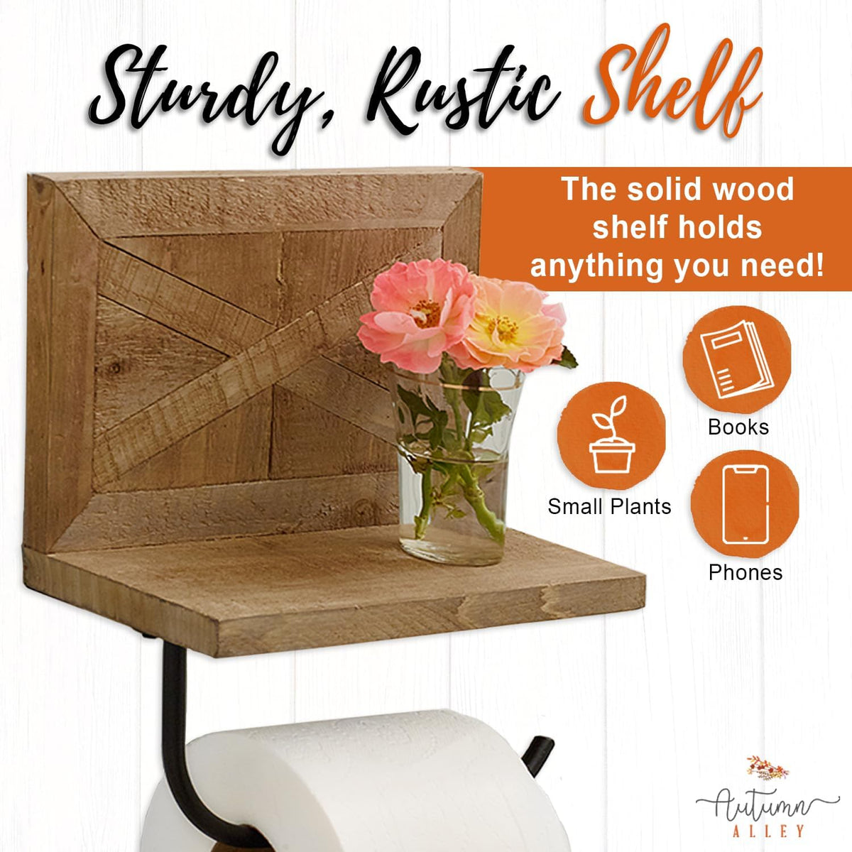 Farmhouse Toilet Paper Holder with Shelf