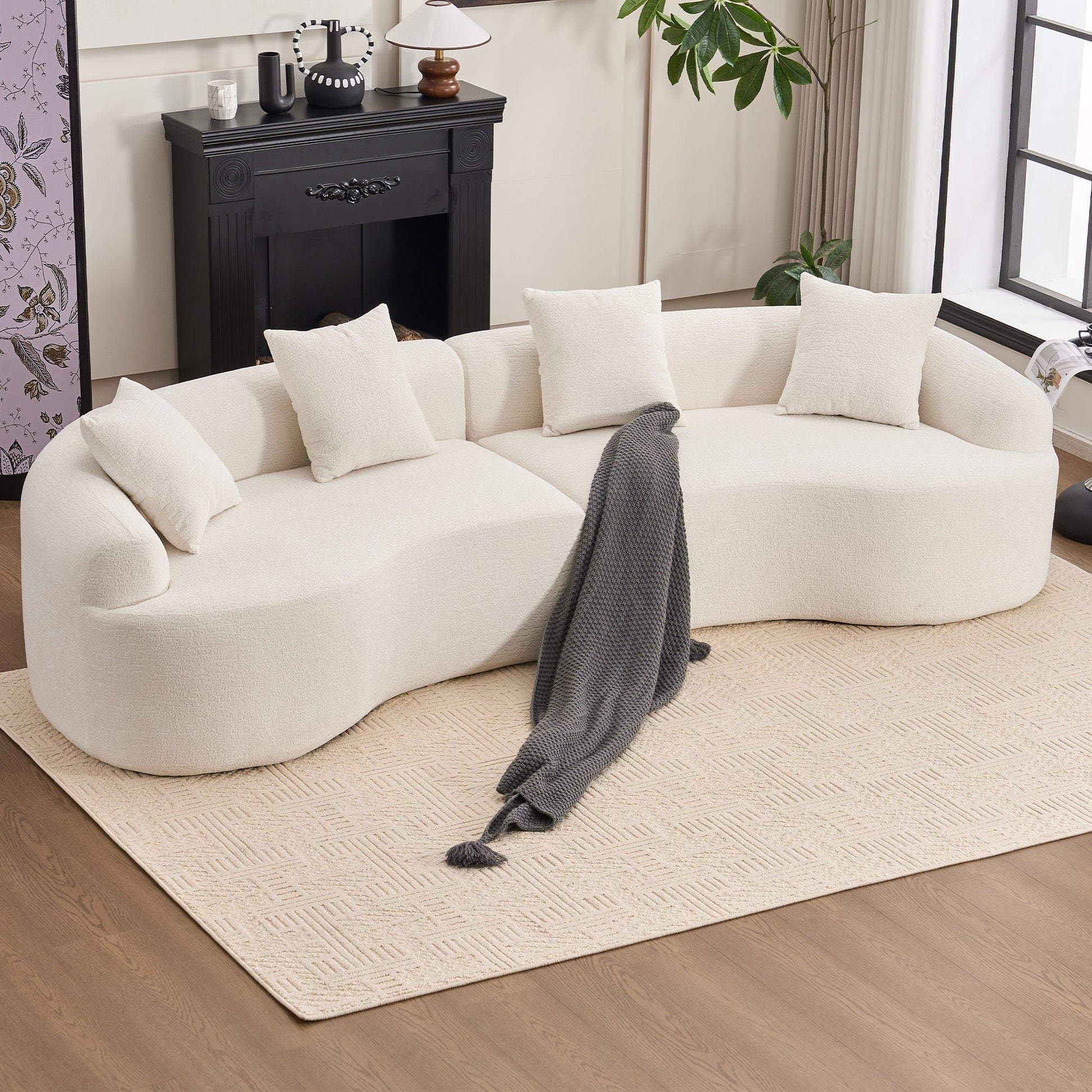 Curved Chenille Sectional Sofa — 4 Seater