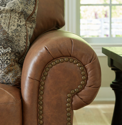 Carianna Caramel Leather Nailhead Loveseat