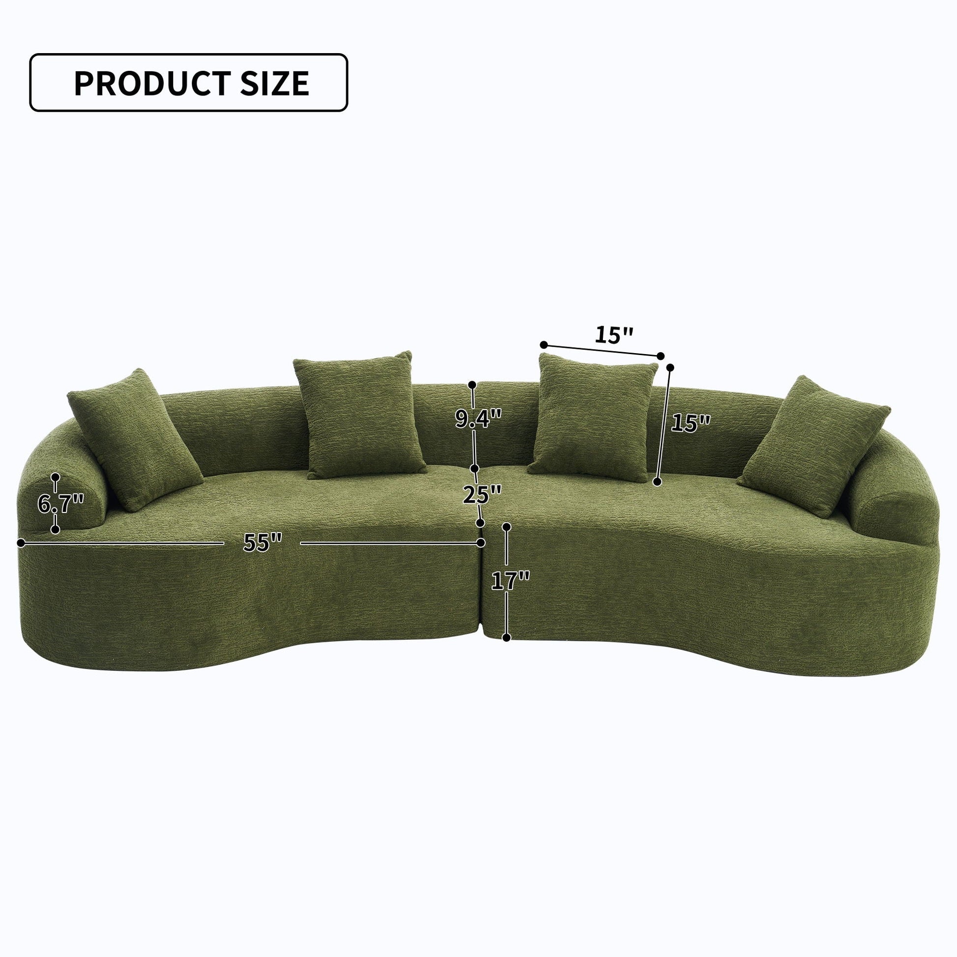 Curved Chenille Sectional Sofa — 4 Seater