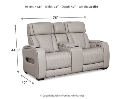 Power Reclining Loveseat with Diamond-Stitch Console