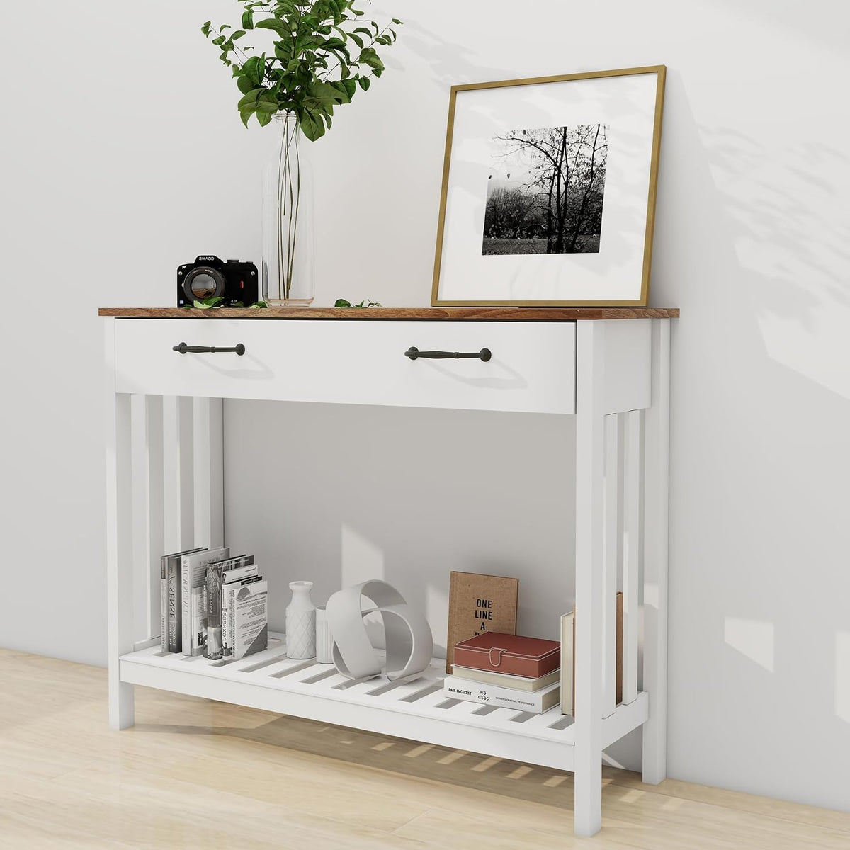 Farmhouse Entryway Console Table with Storage
