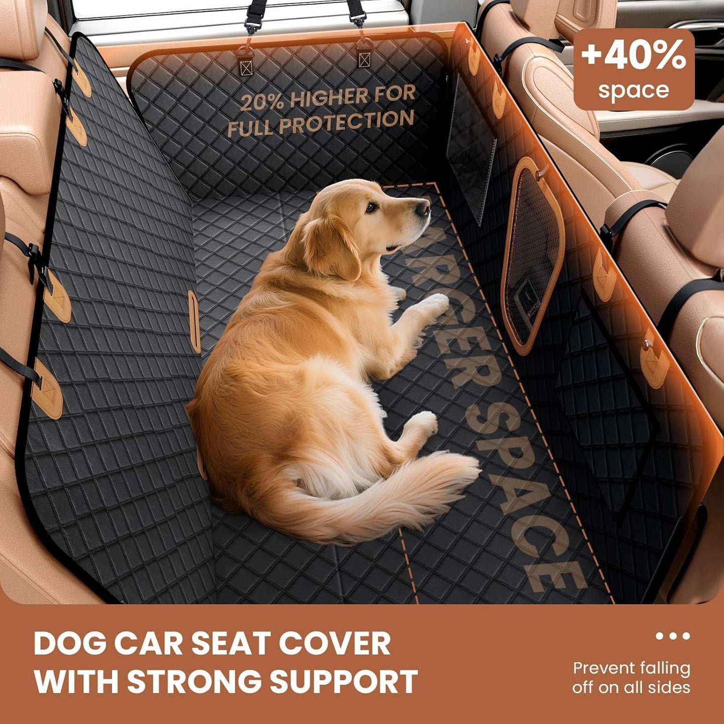 600D Heavy Duty Dog Car Seat Cover for Back Seat, 2026 Upgraded | Hard Bottom Back Seat Extender for Pets- Holds 600Lbs, Waterproof Scratch Proof Nonslip Dog Hammock for Cars Trucks and Suvs