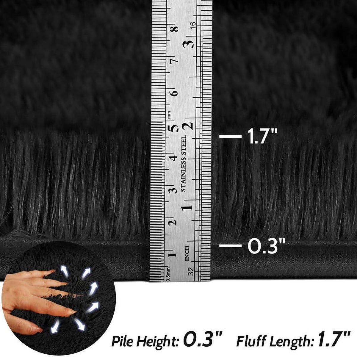 Plush Shag Area Rug, 8x10, Black