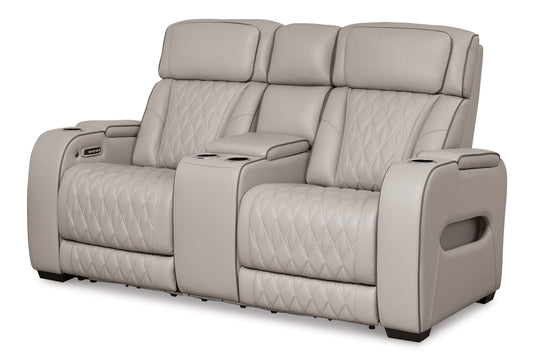Power Reclining Loveseat with Diamond-Stitch Console