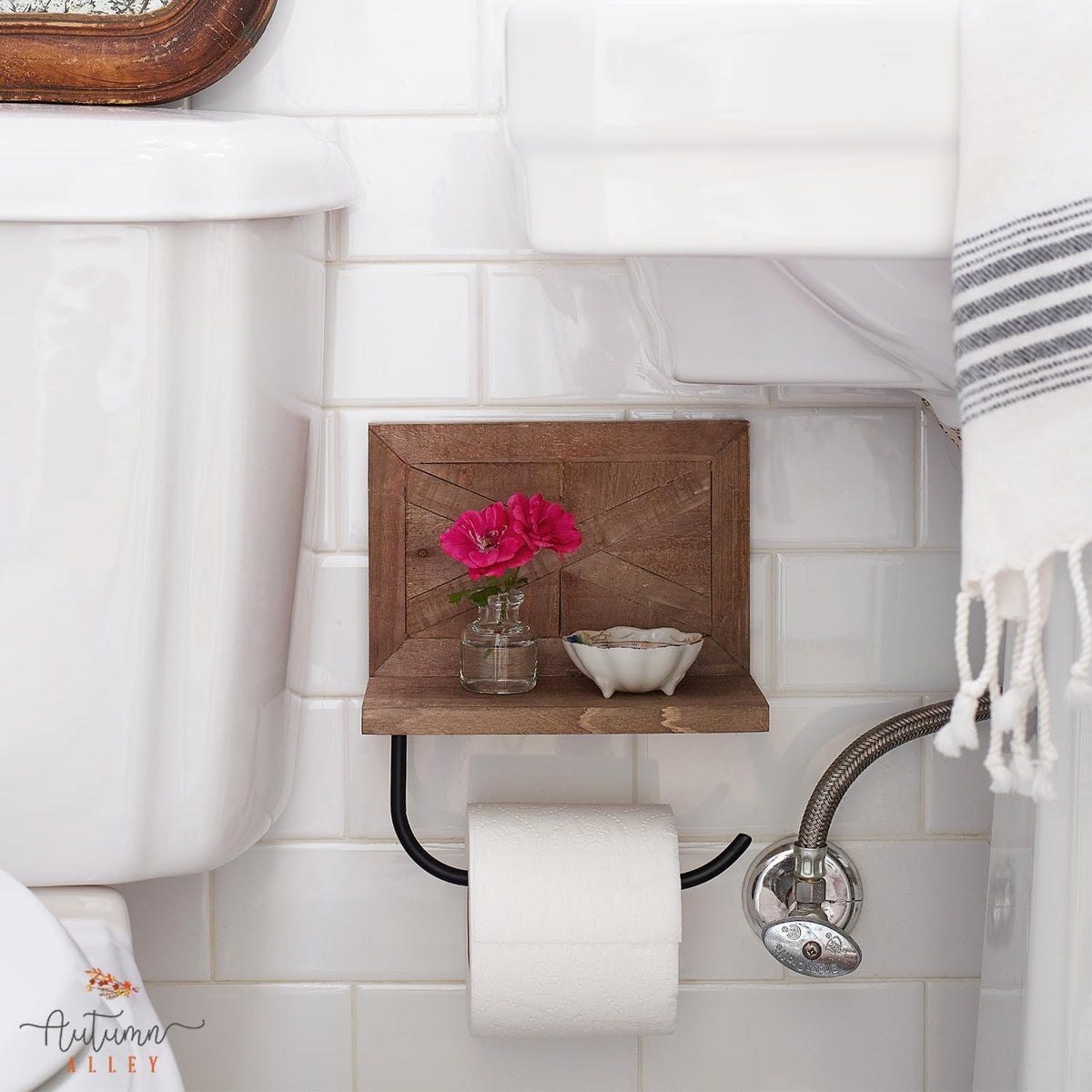 Farmhouse Toilet Paper Holder with Shelf