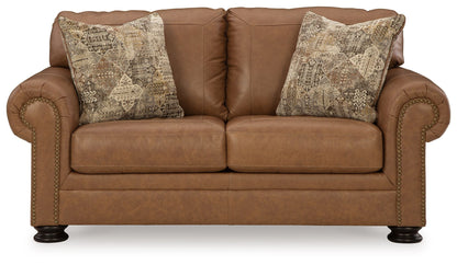 Carianna Caramel Leather Nailhead Loveseat