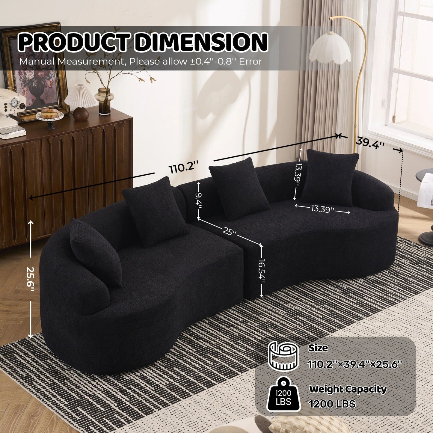Curved Chenille Sectional Sofa — 4 Seater