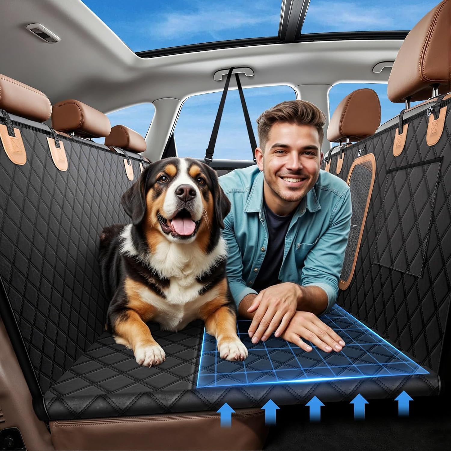 600D Heavy Duty Dog Car Seat Cover for Back Seat, 2026 Upgraded | Hard Bottom Back Seat Extender for Pets- Holds 600Lbs, Waterproof Scratch Proof Nonslip Dog Hammock for Cars Trucks and Suvs