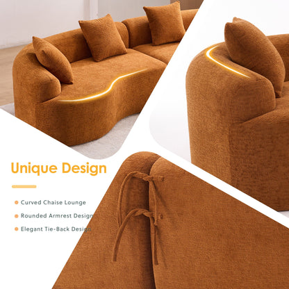 Curved Chenille Sectional Sofa — 4 Seater