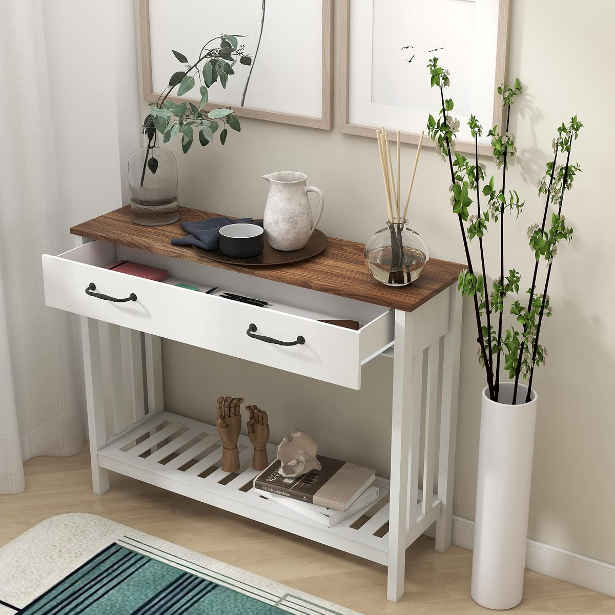 Farmhouse Entryway Console Table with Storage