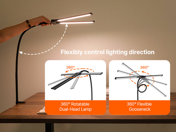Double-Head LED Desk Lamp with Clamp