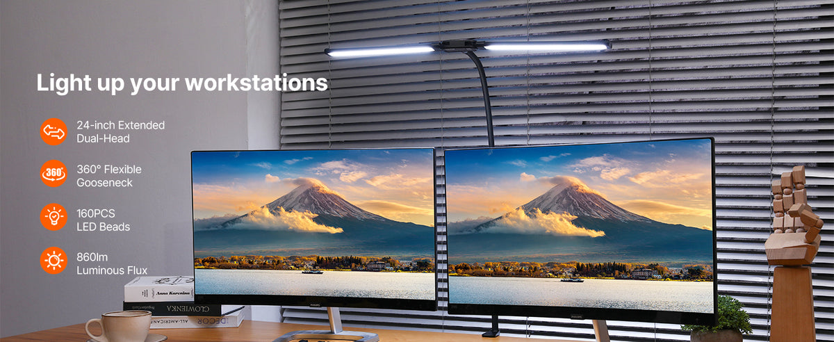 Double-Head LED Desk Lamp with Clamp