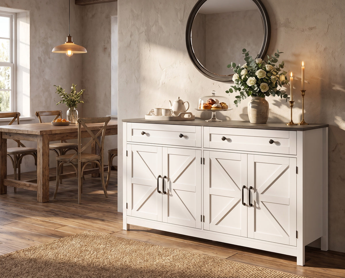 Large White Farmhouse Buffet Cabinet