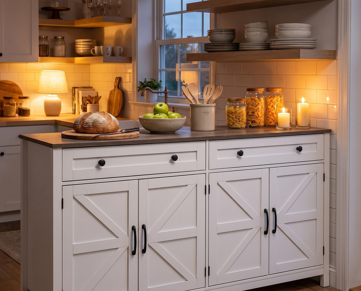 Large White Farmhouse Buffet Cabinet