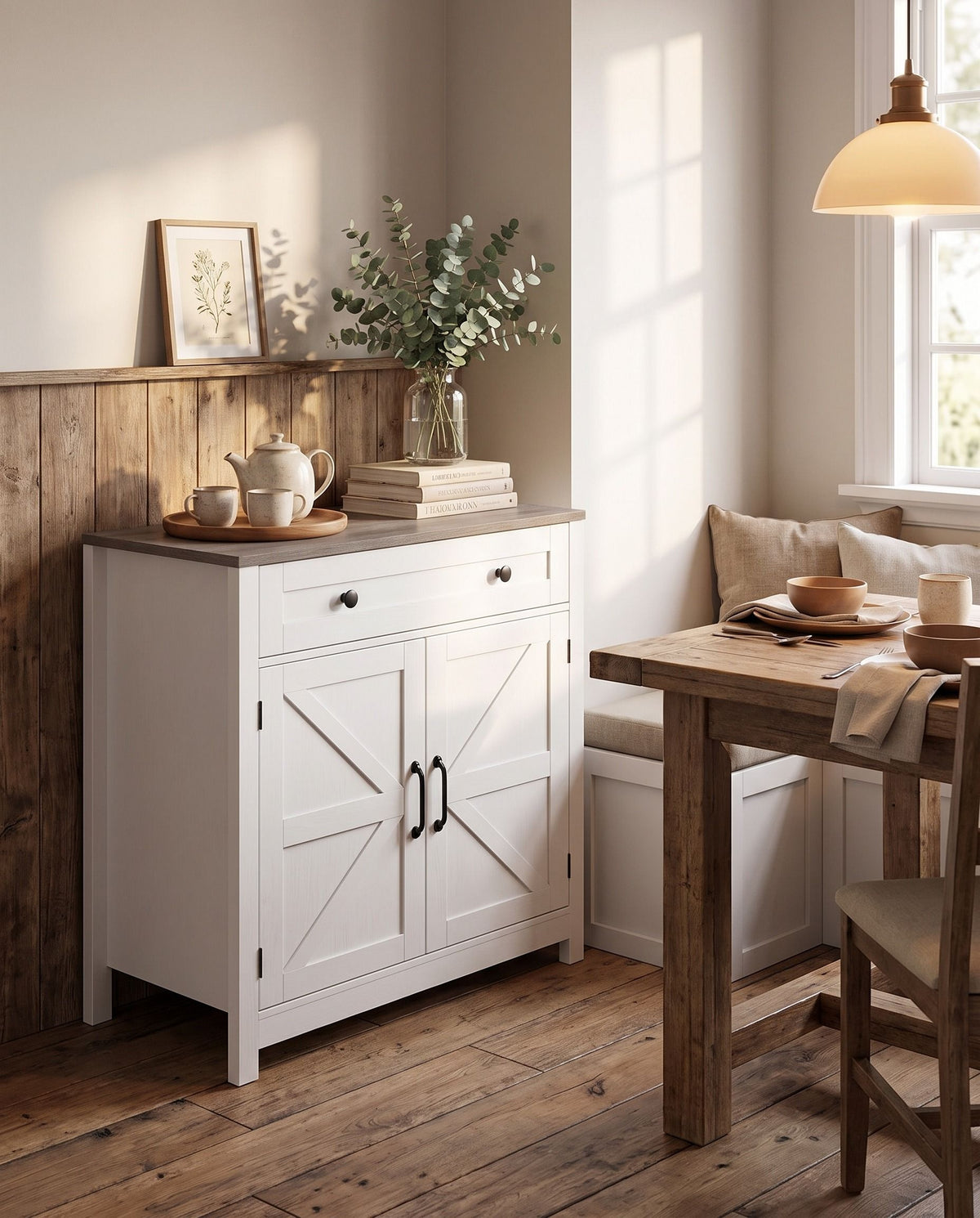 White Farmhouse Coffee Bar Cabinet