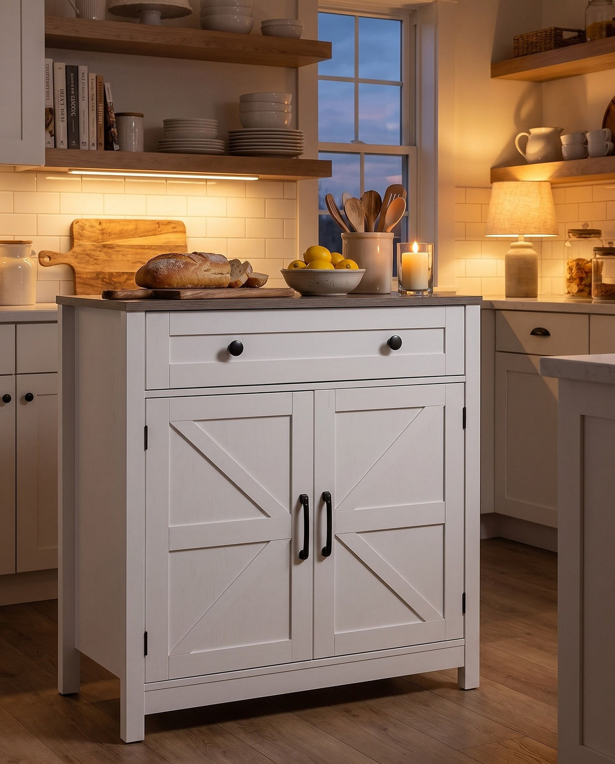 White Farmhouse Coffee Bar Cabinet