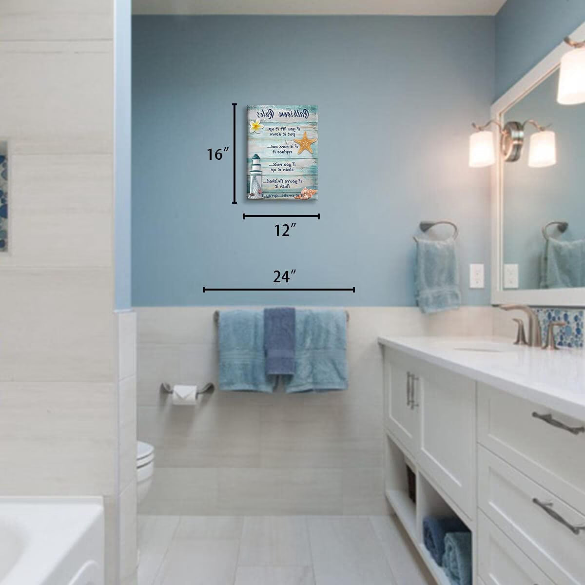 Coastal Bathroom Canvas Art, 12x16