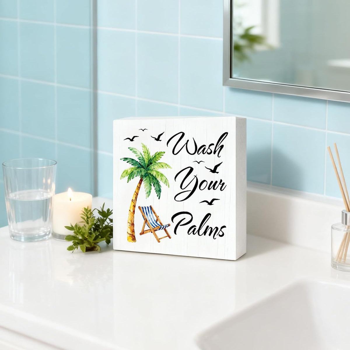 "Wash Your Palms" Wood Sign, 5x5