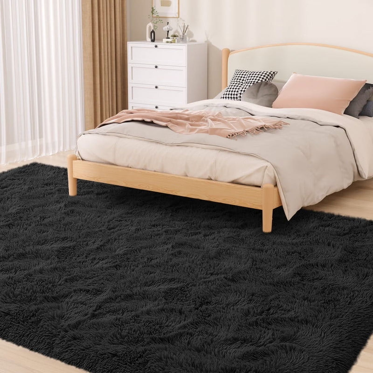 Plush Shag Area Rug, 8x10, Black
