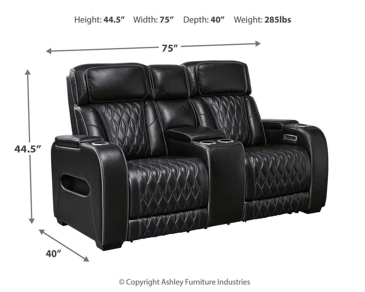 Power Reclining Loveseat with Diamond-Stitch Console