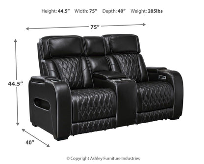 Power Reclining Loveseat with Diamond-Stitch Console