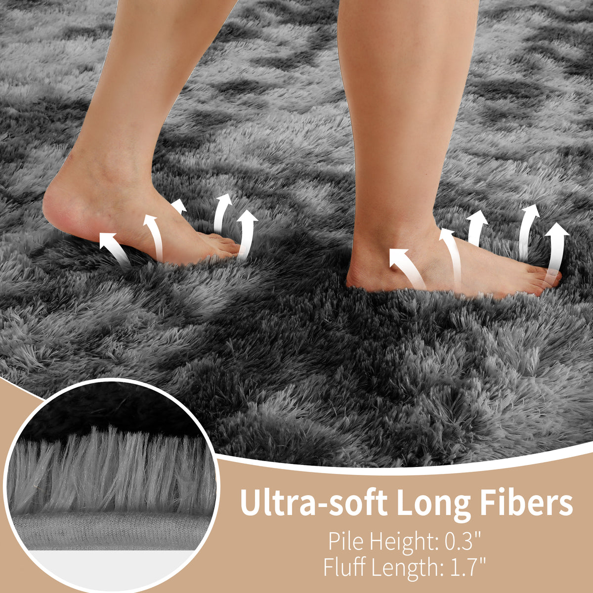Plush Shag Area Rug, 8x10, Dark Gray