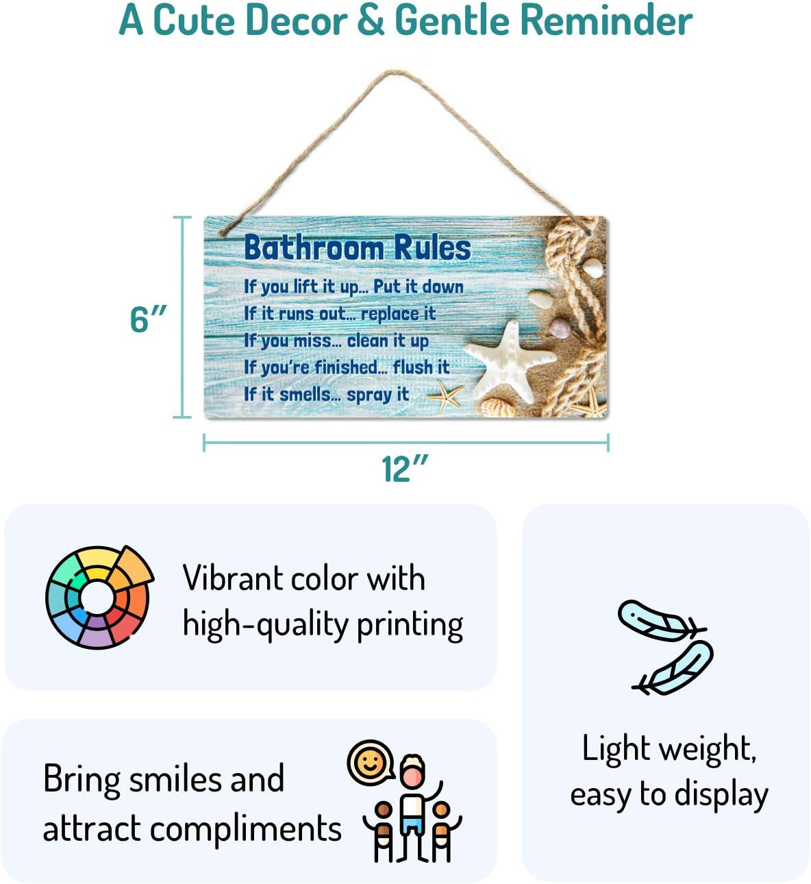 Starfish Bathroom Rules Sign, 12x6