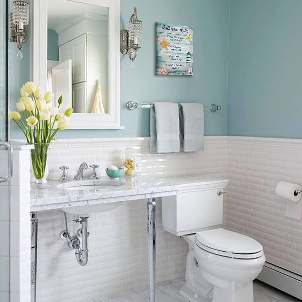 Coastal Bathroom Canvas Art, 12x16