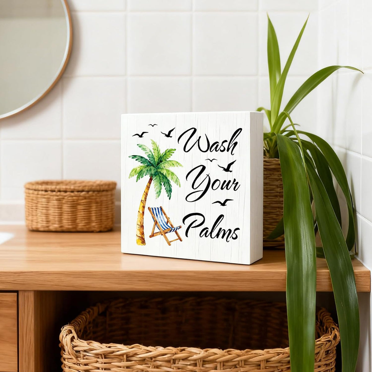 "Wash Your Palms" Wood Sign, 5x5