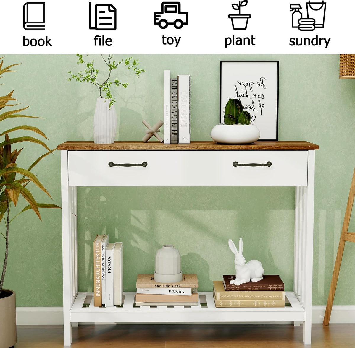 Farmhouse Entryway Console Table with Storage