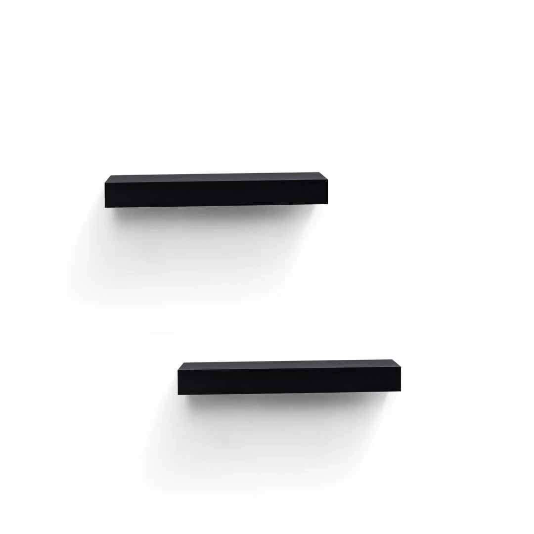 Floating Shelves 15.75 Wall Mounted Wood Shelves for Bathroom, Bedroom, Living Room, Kitchen, Hanging Shelf for Books Storage Decor with Invisible Brackets, Built-In LED Lighting, Black