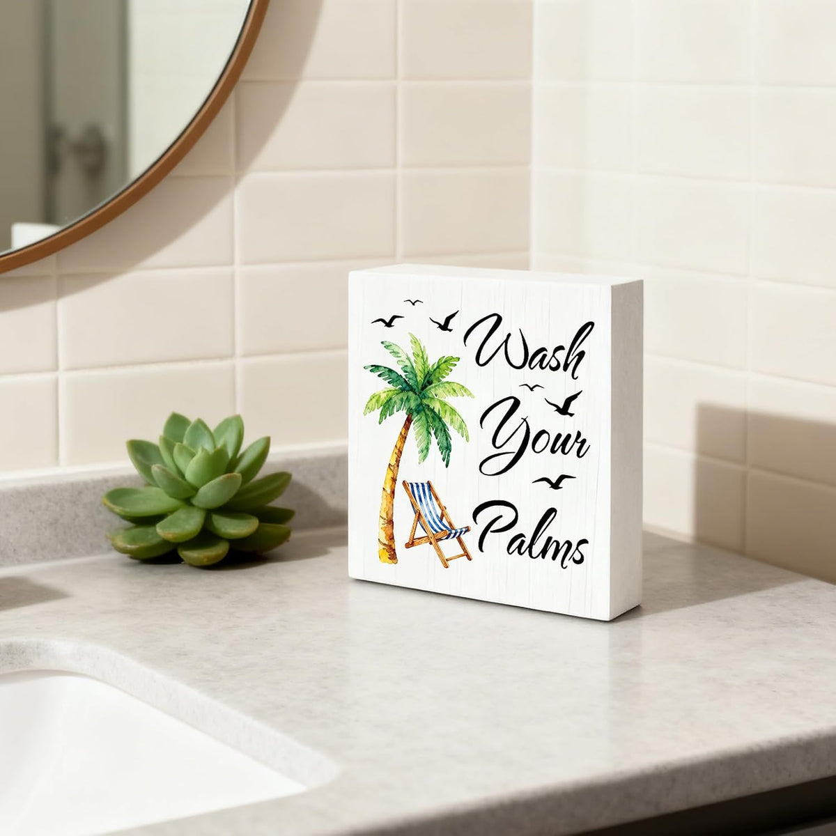 "Wash Your Palms" Wood Sign, 5x5