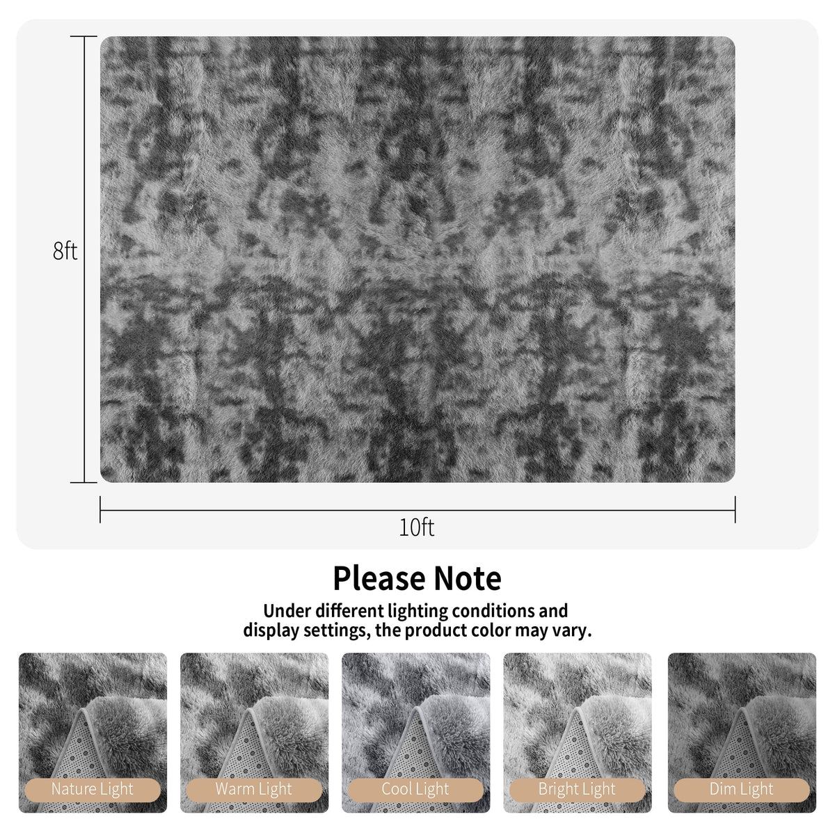 Plush Shag Area Rug, 8x10, Dark Gray