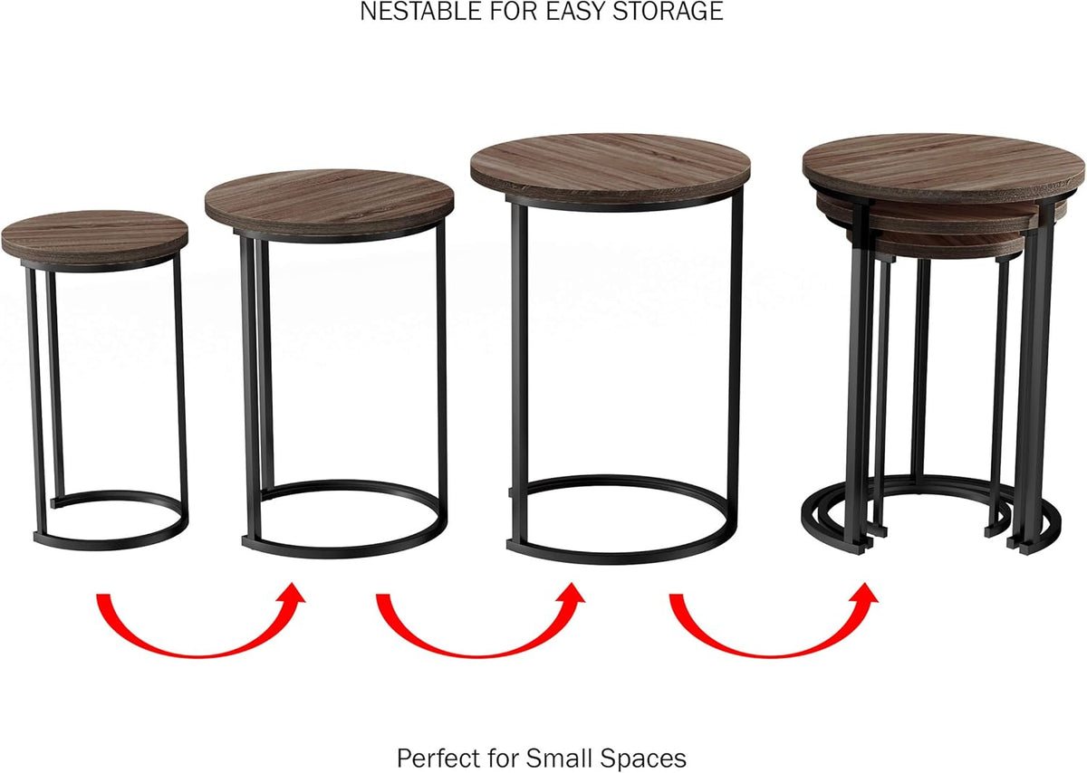 Round Nesting Tables, Set of 3, Gray-Brown