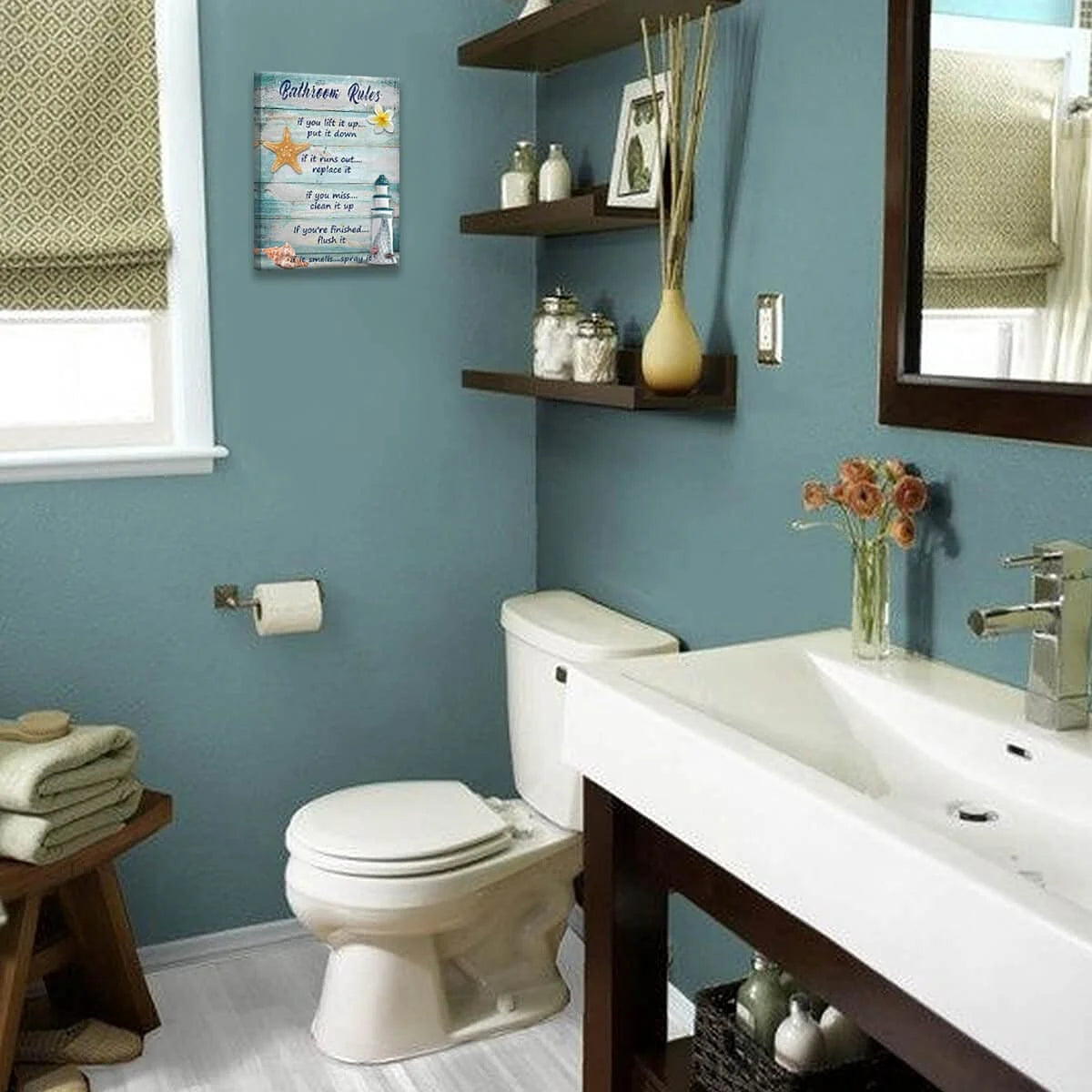 Coastal Bathroom Canvas Art, 12x16